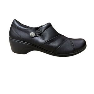 Clarks Women's Black Leather Channing Ann Comfort Slip-On Loafer Size 10 NEW